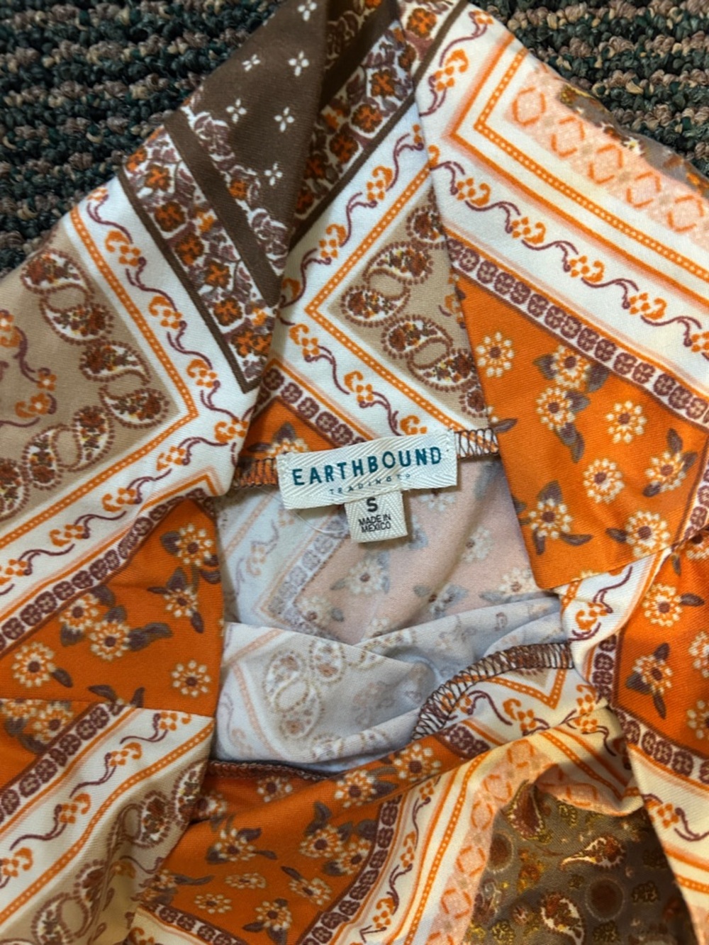 EARTHBOUND Orange and Brown Patchwork Maxi Skirt - Picture 4 of 6